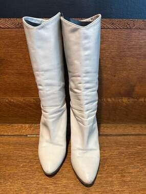 Vintage Italian pale blue Leather Stiletto Boots with Snakeskin Accents